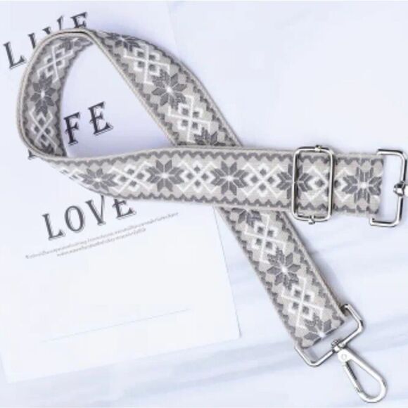 Chic Embroidered Adjustable Bag Strap Beige and Grey - Picture 6 of 6